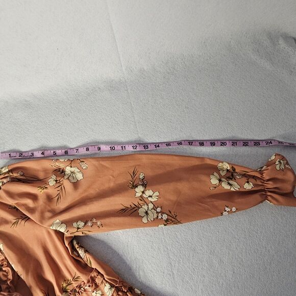 INSPIRED HEARTS NWT Sz L Terra Cotta Vneck Dress Puff Sleeve Tiered Ruffle Trim - Picture 6 of 6